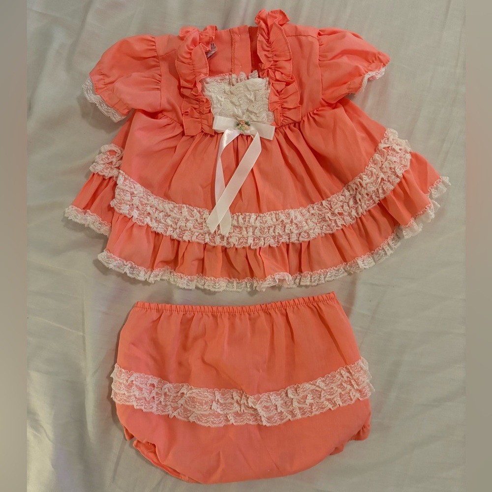 Miniwear Vintage Coral and White Diaper Covers with Lace Trim